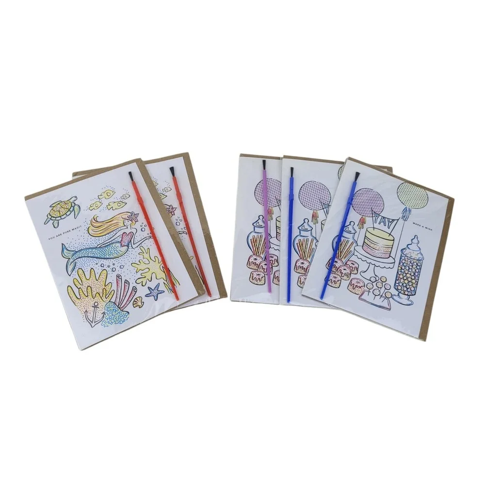 Inklings Paperie Paint with Water Cards Set of 5 Mermaid & Sweet Table Birthday